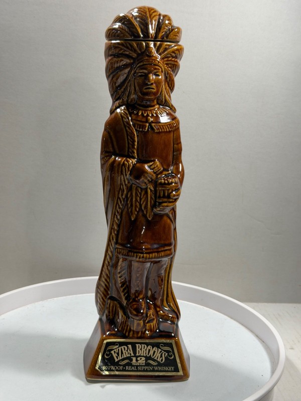 VTG 1968 Ezra Brooks Native American Indian Chief Whiskey Decanter Barware Empty