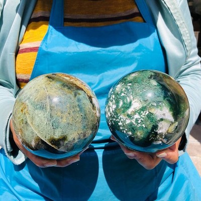 2pcs 7.04LB Natural Water Grass Agate Ball Quartz Crystal Ball Healing 2101
