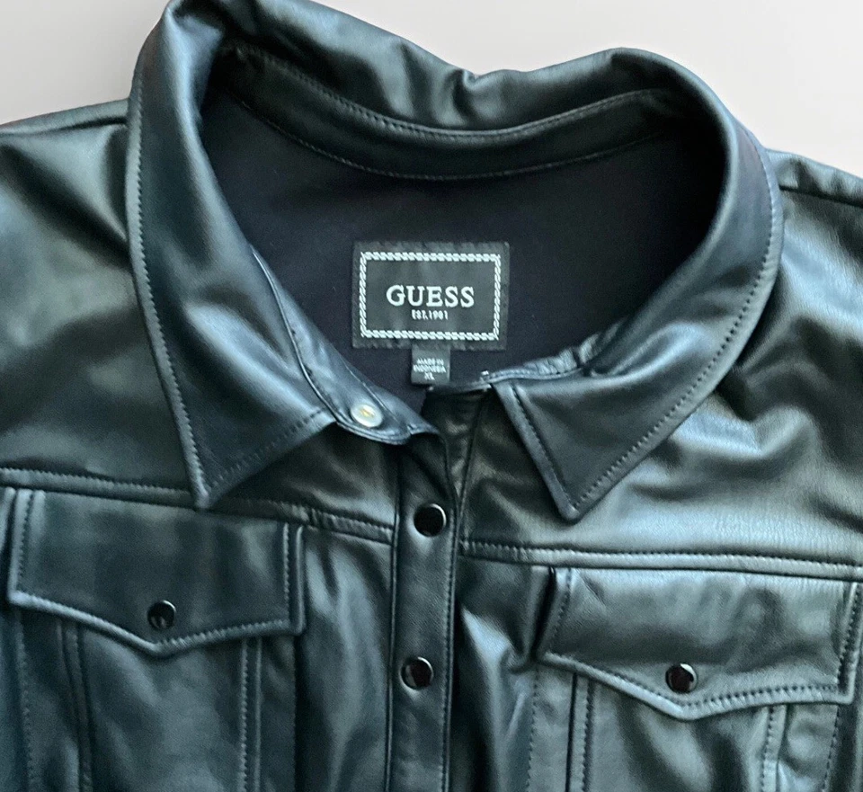 Guess Faux Leather Long Sleeve Belted Dress XL Puff Sleeves - Image 4 of 4