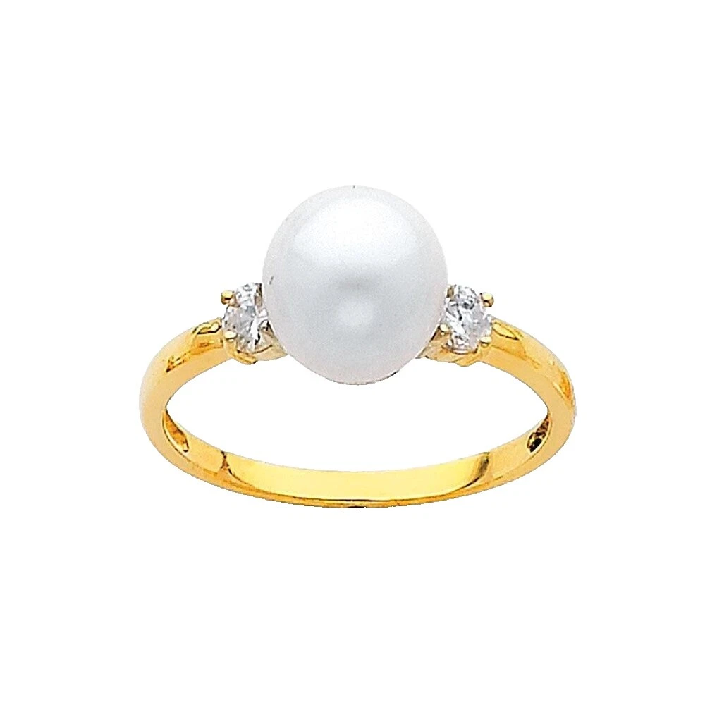 Banda Chapado en Oro Amarillo Perla Anillos de Moda