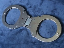 Rare Uni-Hinge Security Handcuffs Heavy Duty Center Locking w/keys Vintage Cuffs