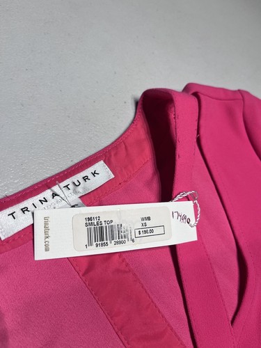 Trina Turk Top Women's XS Pink Smiles Top Blouse Shirt Polyester Casual Work - Picture 6 of 8