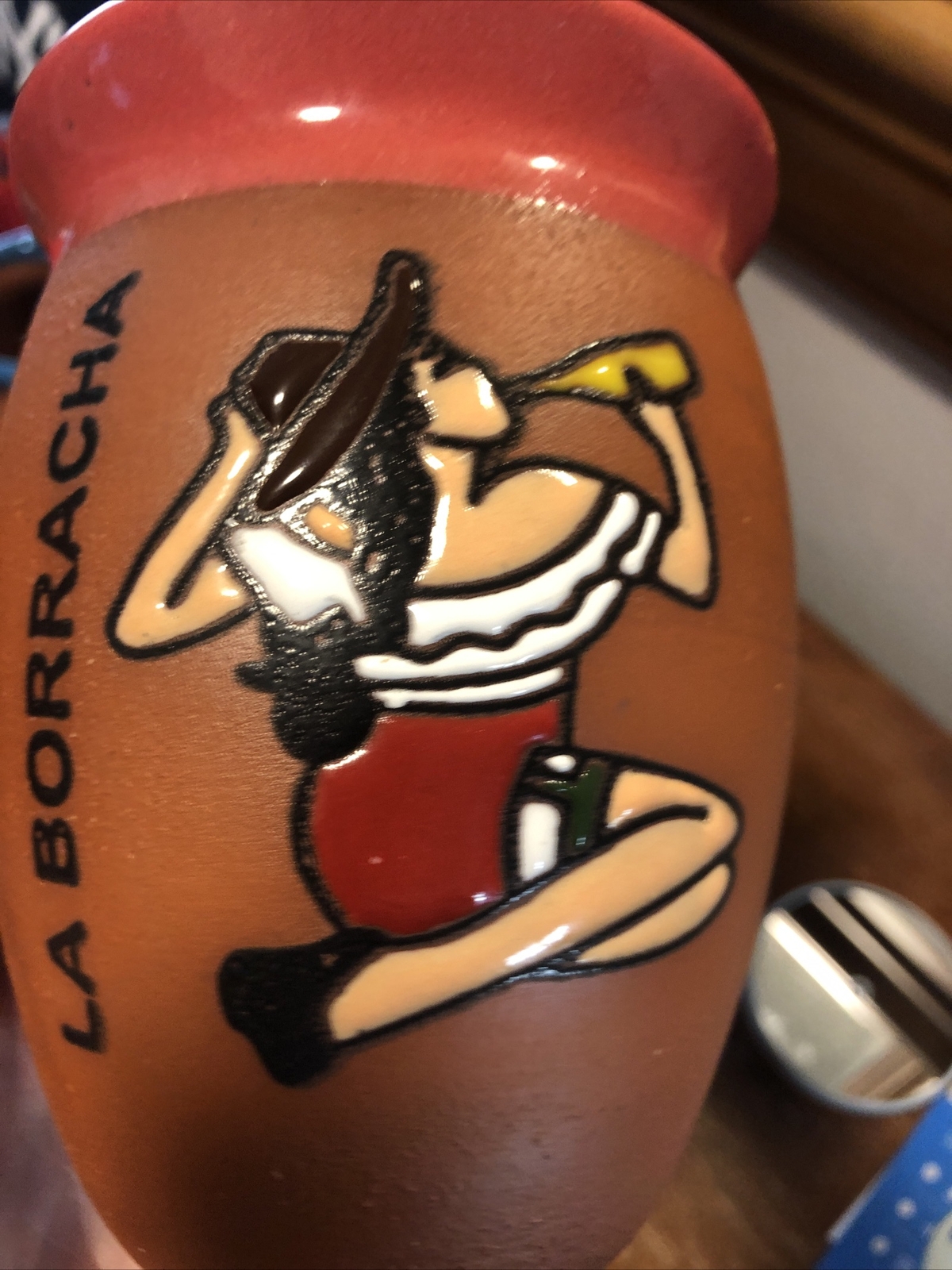 La Borracha (The Drunk) Pottery Cantarito de Barro Hand Painted Rare