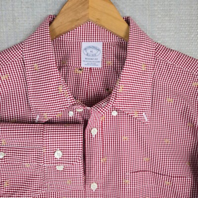 BROOKS BROTHERS Woven Hunting Dog Gingham Check Mens Sport Shirt Size XL Regent