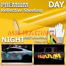 【Reflective】 Yellow Car Vinyl Wrap Sticker Decal Graphic Sign Adhesive Sheet DIY