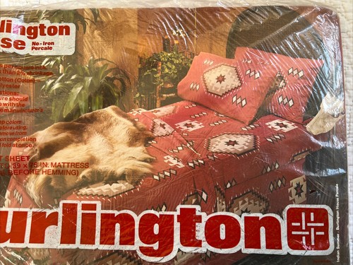 Vintage 70’s Burlington Twin Fitted Flat Sheet Indian Summer NOS - Picture 5 of 6
