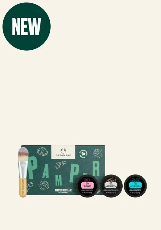 The Body Shop Pamper Me Please Face Mask Kit with 3 .5oz Masks & Brush
