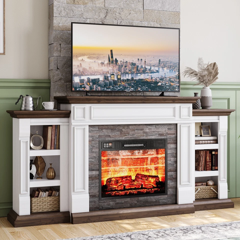 Chimenea 70" Soporte TV Chimenea Eléctrica con Abrigo para Salón Dormitorio Foto 2 de 4