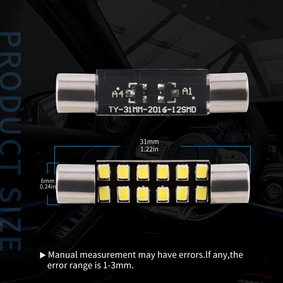 100Pcs LED Car Sun Visor Vanity Mirror Fuse Festoon Light Bulb 12V 28mm/31mm T6  - Image 2 of 4