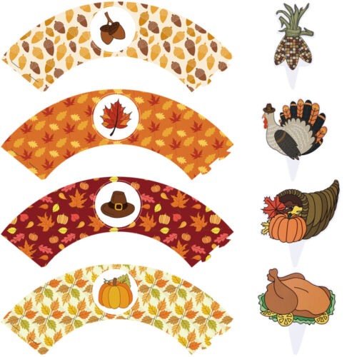 Thanksgiving Cupcake Toppers & Wrappers - 48PCS | eBay