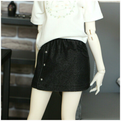 1/4MSD 1/3SD13/16 BJD Doll Clothes Elastic Hip Skirt A Sharped Stars Deco Black