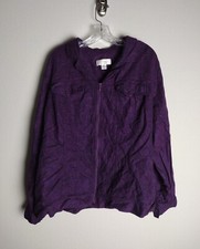 C.j. Banks By Christopher & Banks Purple Shimmer Linen Zip Up Jacket 2x