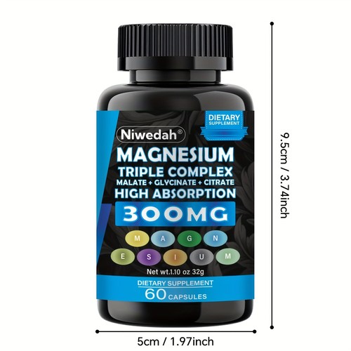 NIWEDAH Triple Magnesium Complex, 300mg of Magnesium Glycinate 60 capsules USA - Picture 3 of 5