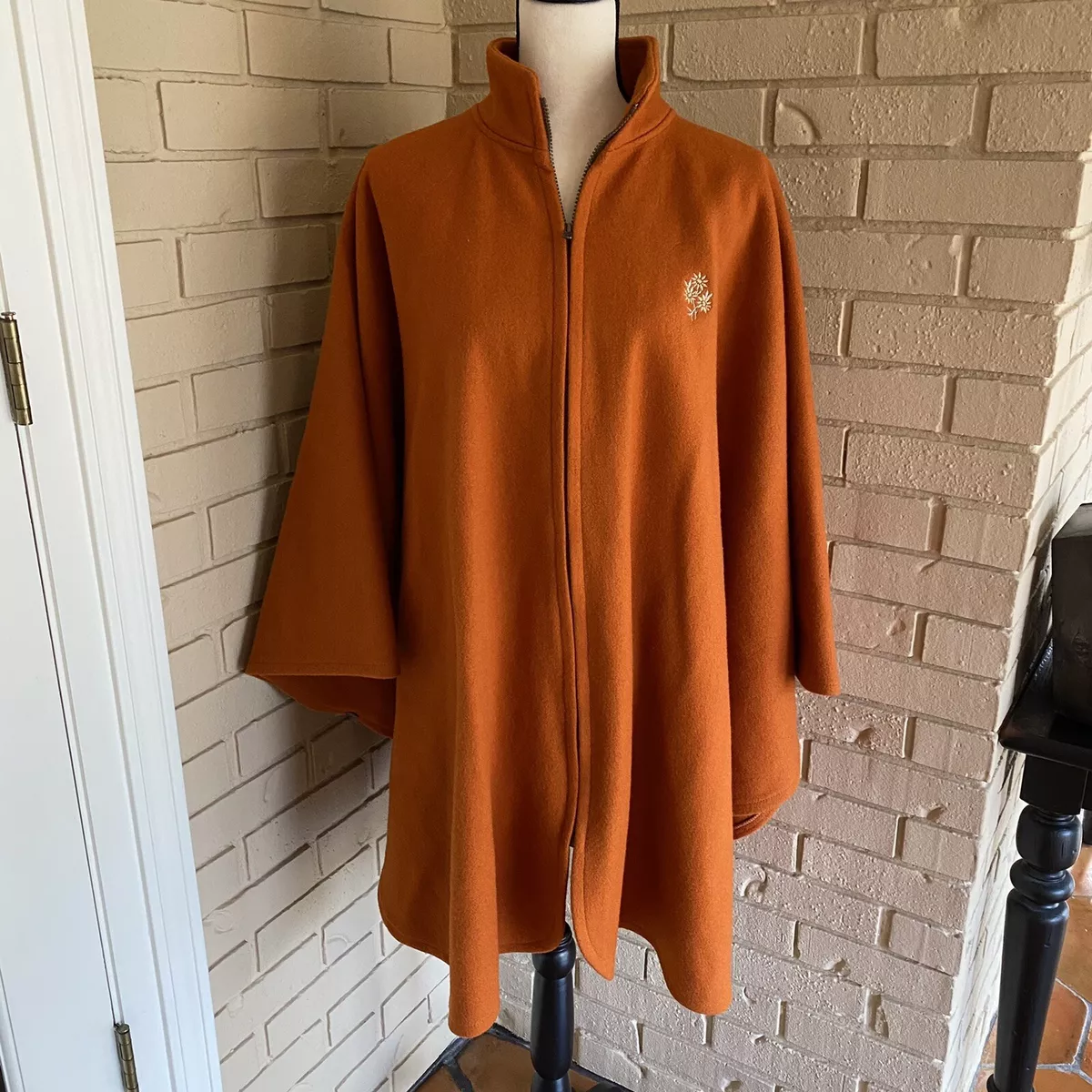 Mme De La Peltrie Quebec Boiled Wool Cape Cloak Coat Zip Front Handcrafted Art