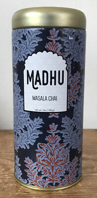 New Madhu Masala Chai Tea Floral Tin Container 5oz