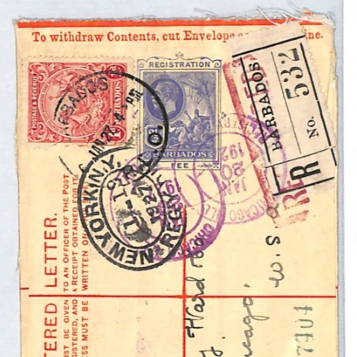 BARBADOS 1d Cover KGV 2½d Registered Stationery *GOLD* Notice 1927 Chicago XC122 - Изображение 4 из 4