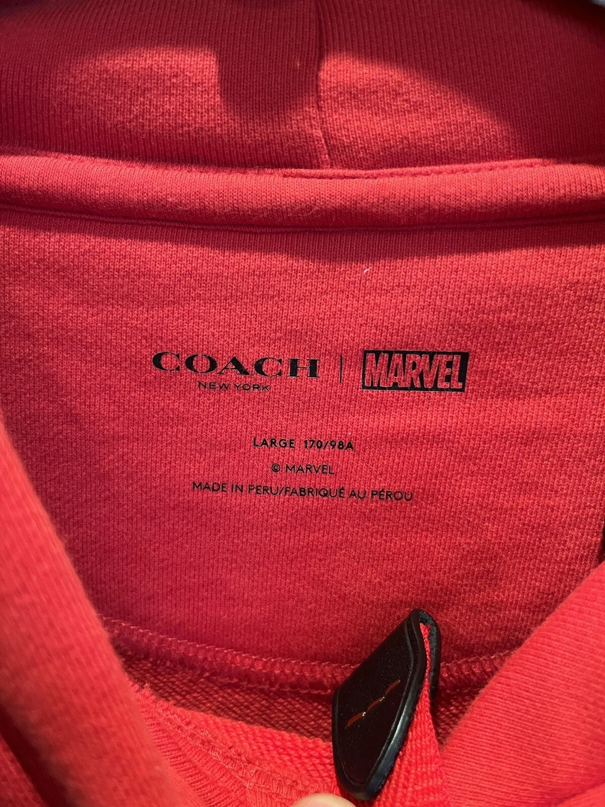 Felpa con cappuccio Coach X Marvel Carol Danvers 1557 rossa donna nuova con etichette taglia L regalo Natale