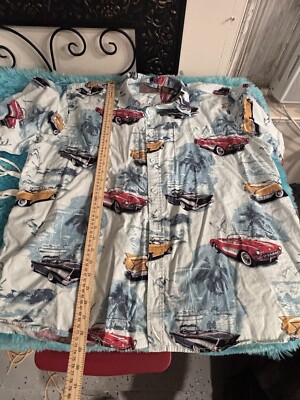Clearwater Outfitters Mens XXL  Aloha Hawaiian Shirt White Blue Classic Cars