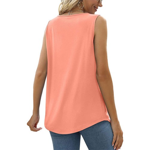 Women's Summer Casual Tops Solid Color Pleated Square Neck Tank Top Pullover Tee - Picture 29 of 33