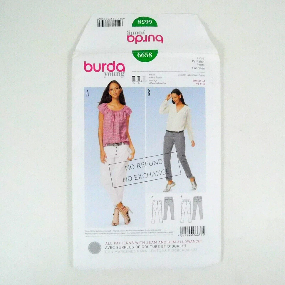 Burda Young Misses Jeans Pattern Size 8-18 Uncut Button Fly Cuffed Hip Hugger - Image 3 of 4