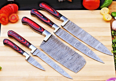 Handmade HAND FORGED DAMASCUS STEEL CHEF KNIFE Set Kitchen Knives