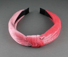 Pink velvet turban knot headband velour fabric covered band grip teeth