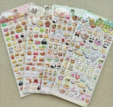 3D Effect Cute Puffy Animal Food Sticker Sheet - 1 random piece per order