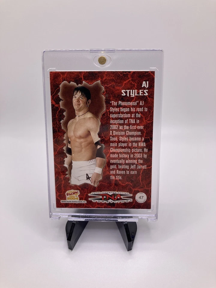 Tarjeta de novato AJ Styles TNA 2004 variante letra dorada Foto 3 de 4