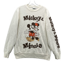 Mickey Friends Sweatshirt XS White Retro Minnie Mickey Kiss Graphic 90's Parks