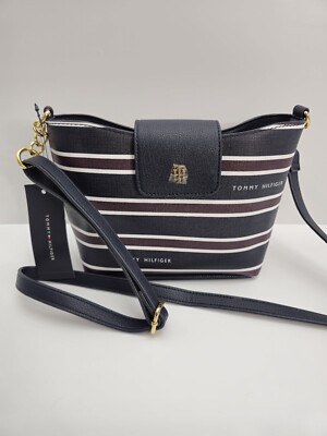 Tommy Hilfiger Crossbody Leather Striped Women's Bag Blue