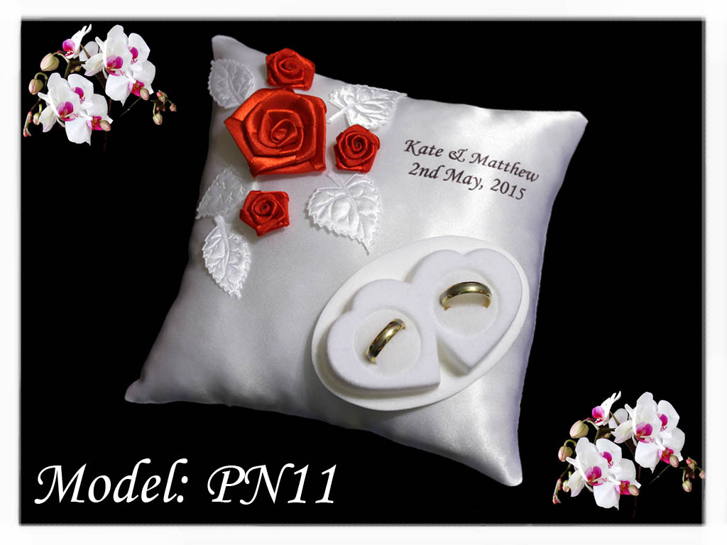 Personalised wedding rings cushion pillow with rings holder NAMES