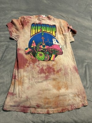 RIPNDIP Woman's Pink Tie-dye Short Sleeve Shirt Cat Psychedelic Mushrooms Medium