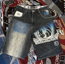 Vintage NBA Unk Denim Jean Shorts Dallas Mavericks 34 Waist Baggy Wide Leg