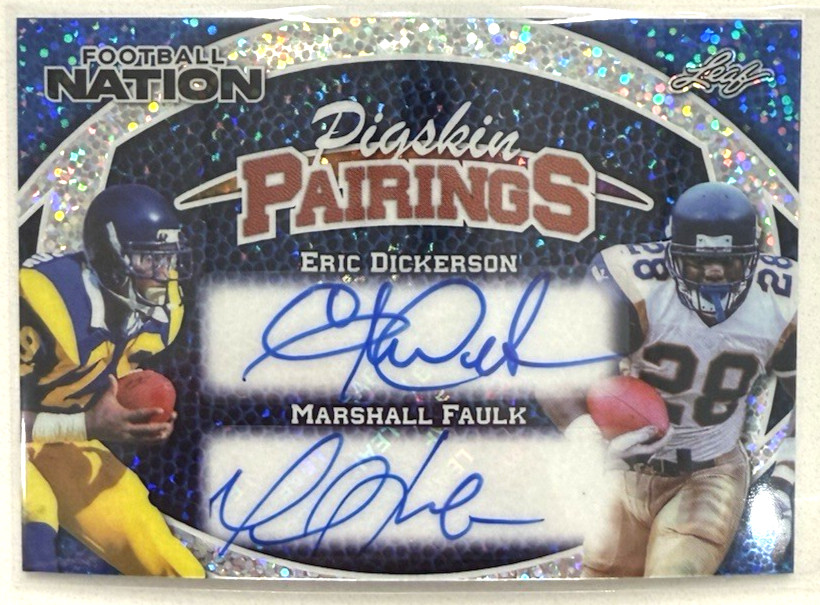 2025 Leaf Football Nation Pigskin Pairing Auto 1/1 Eric Dickerson/Marshall Faulk view 1
