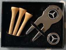 Vintage Mercedes Benz Boxed Zestaw koszulek golfowych, znaczników kulkowych i narzędzia do divot