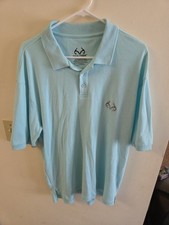 Realtree Mens Polo Shirt Blue Large Short Sleeve Button Golf Shirt
