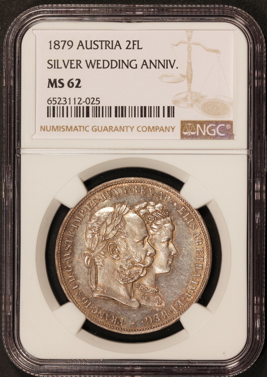 ⭐️【NGC AU55 】1853 フランス 結婚式ジェトン銀貨 縁：手 希少 1879 Austria 2 Gulden Wedding Ann. Silver Coin - NGC MS 62 - X# M5