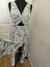 SHEIN Ditsy Floral Twist Front Cut Out Dress L Green Tie Back Split Thigh Maxi