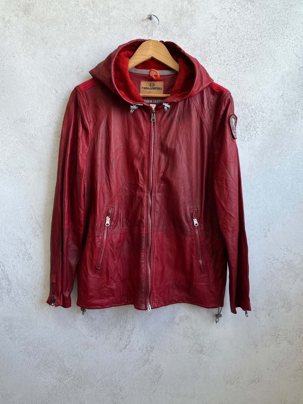 Parajumpers Men Distressed Leather Jacket Red