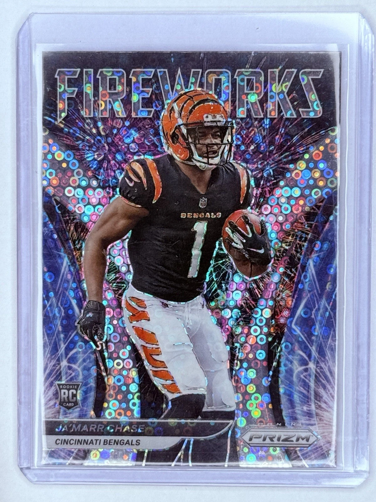 2021 Panini Prizm - Fireworks Ja'Marr Chase #F-11 No Huddle Prizm (RC)