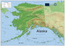 Alaska Physical State Map - 23.3 x 16.5 Inches - Paper Laminated