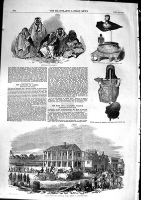 Original alter antiker Druck 1850 Beduinen Wüste San Francisco Tippo Saib Howdah
