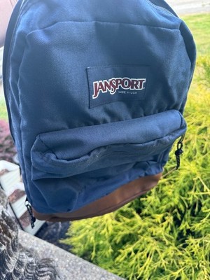Vintage JanSport Right Pack Made In USA Navy Blue Suede Leather Bottom Backpack