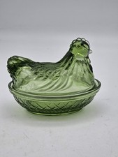 Vtg Green Olive Hazel Atlas Continental Can Glass Hen on Nest Rare HTF **READ**