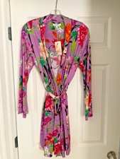 New Johnny Was Goza Sleep Robe Purple Floral Butterfly Print Size XS