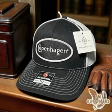 Copenhagen Logo Embroidered Patch on Black and White Richardson 112 Trucker Hat