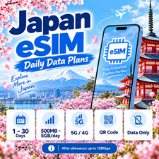 Japan eSIM 5G/4G Daily Data 500MB-5GB per Day 1-30 Days QR Code lot ok