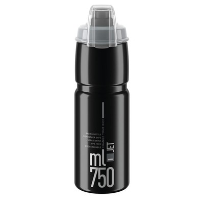 Elite Trink Flasche Jet Plus 750ml Schwarz Grau Polyethylen Schutzkappe Fahrrad