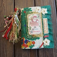 Christmas Junk Journal Santa Green Lace Christmas Tree Gold 3 Sig Decorated