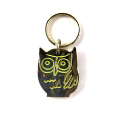 Owl Listen To Your Heart Keychain Silver Color Wide Bird
